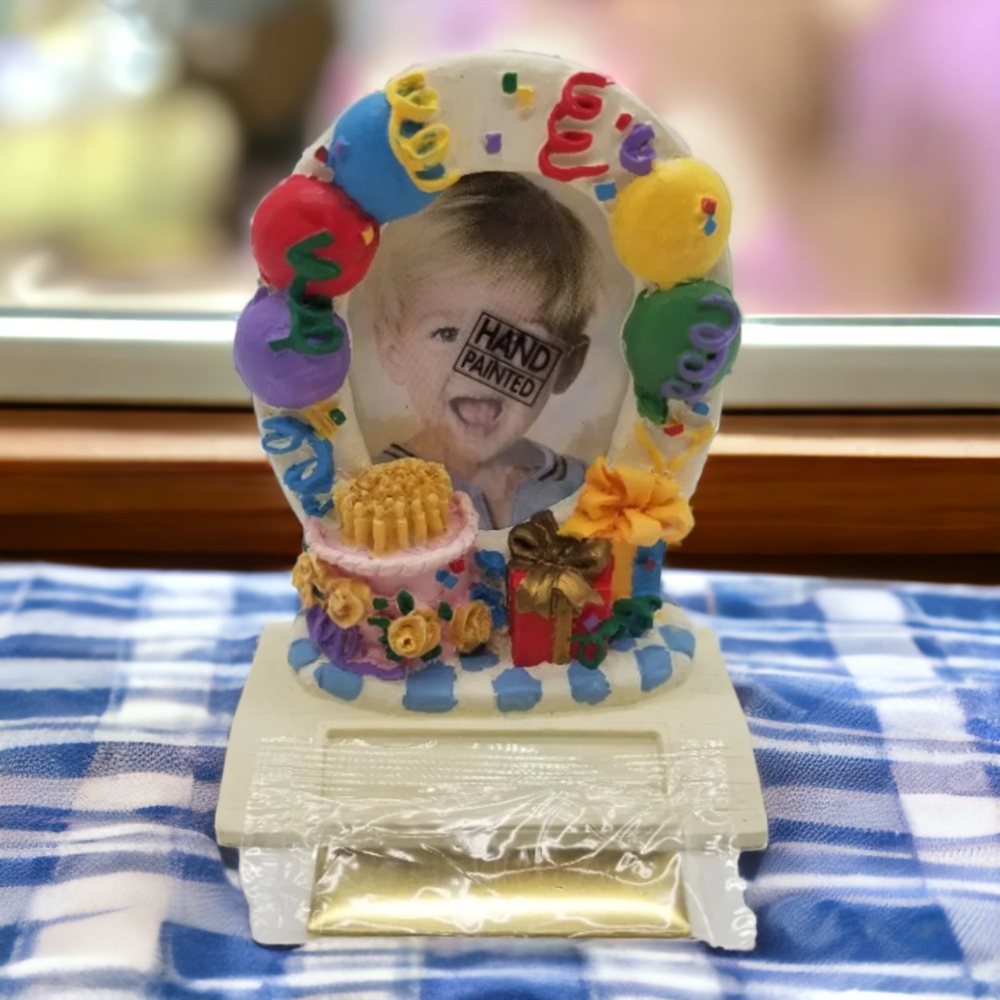 Resin Photo Frame 90s Figis World Happy Birthday Picture Hand Painted Vintage